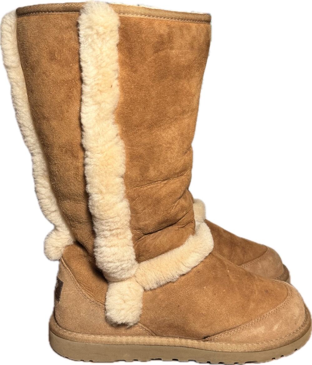 UGG Australia Sundance II Tall Boots Womens Size 5 Chestnut Suede Shearling 5274